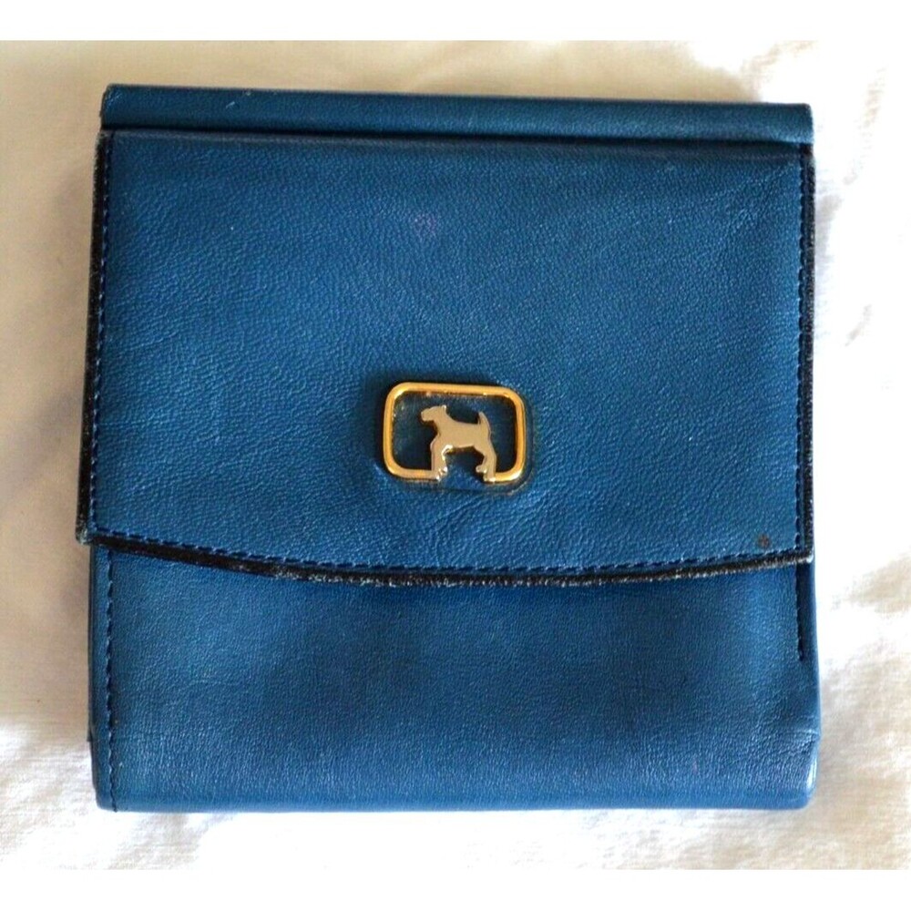 PRINCE  Bifold Wallet Blue Soft Genuine Cow Skin Snap Closed Dog Logo Women’s